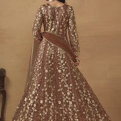 Brown Net Emboidered Wedding Wear Anarkali Suit