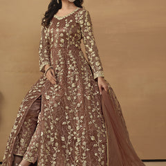 Brown Net Emboidered Wedding Wear Anarkali Suit