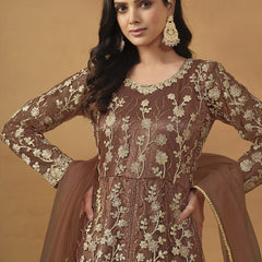 Brown Net Emboidered Wedding Wear Anarkali Suit
