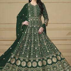 Designer Green Faux Georgette Embroidery Anarkali Suit