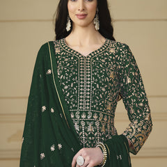 Designer Green Faux Georgette Embroidery Anarkali Suit