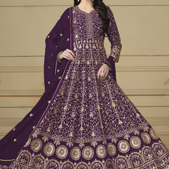 Designer Violet Faux Georgette Embroidery Anarkali Suit