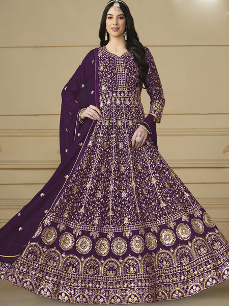Designer Violet Faux Georgette Embroidery Anarkali Suit