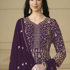 Designer Violet Faux Georgette Embroidery Anarkali Suit