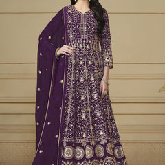 Designer Violet Faux Georgette Embroidery Anarkali Suit