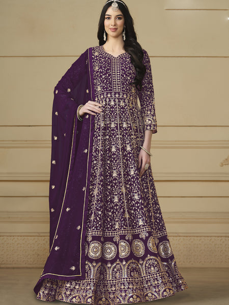 Designer Violet Faux Georgette Embroidery Anarkali Suit