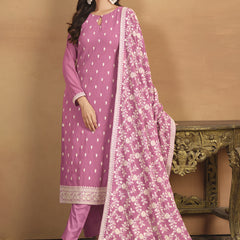 Pink Faux Georgette Embroidered Designer Salwar Suit