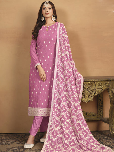 Pink Faux Georgette Embroidered Designer Salwar Suit