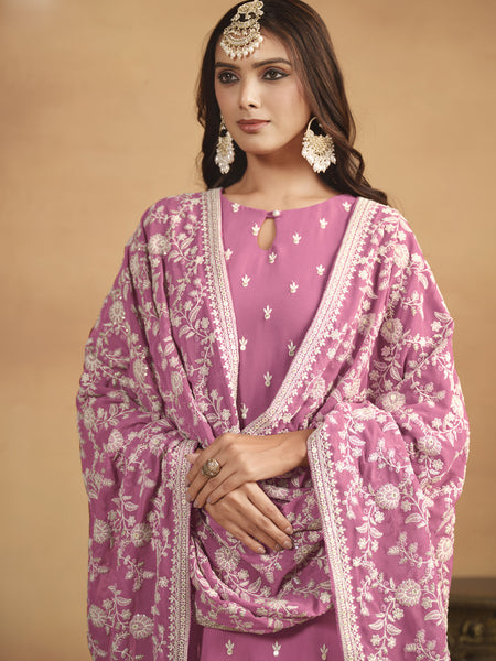 Pink Faux Georgette Embroidered Designer Salwar Suit
