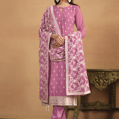 Pink Faux Georgette Embroidered Designer Salwar Suit
