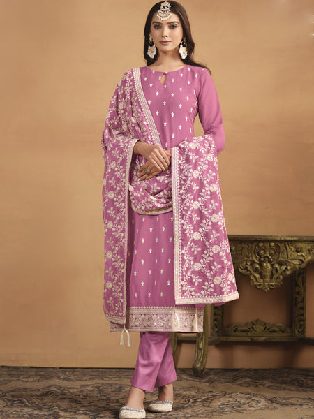 Pink Faux Georgette Embroidered Designer Salwar Suit