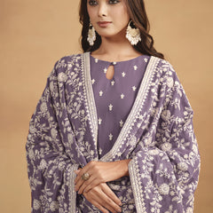 Purple Faux Georgette Embroidered Designer Salwar Suit