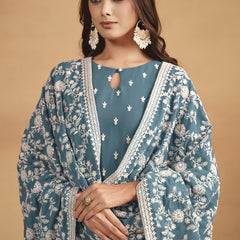 Grey Faux Georgette Embroidered Designer Salwar Suit