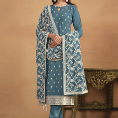 Grey Faux Georgette Embroidered Designer Salwar Suit