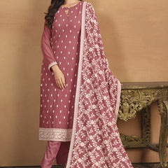 Peach Faux Georgette Embroidered Designer Salwar Suit
