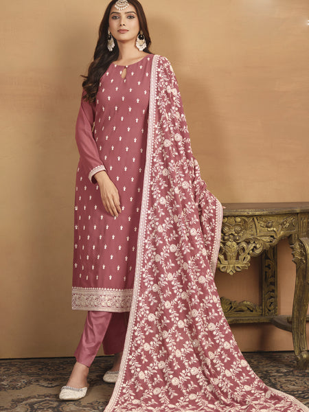 Peach Faux Georgette Embroidered Designer Salwar Suit