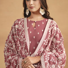 Peach Faux Georgette Embroidered Designer Salwar Suit