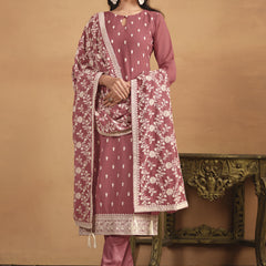Peach Faux Georgette Embroidered Designer Salwar Suit