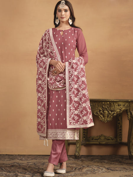 Peach Faux Georgette Embroidered Designer Salwar Suit