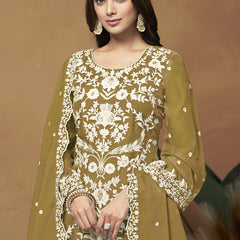 Mustard Soft Organza Embroidered Salwar Suit