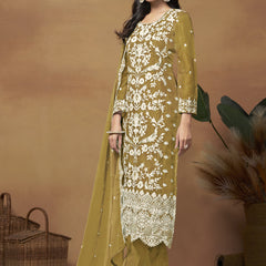 Mustard Soft Organza Embroidered Salwar Suit