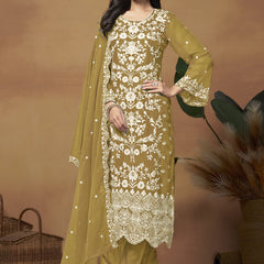Mustard Soft Organza Embroidered Salwar Suit