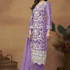 Lavender Soft Organza Embroidered Salwar Suit