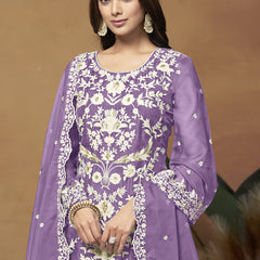 Lavender Soft Organza Embroidered Salwar Suit