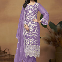 Lavender Soft Organza Embroidered Salwar Suit