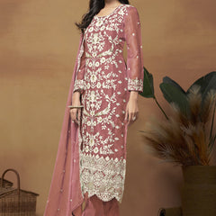 Peach Soft Organza Embroidered Salwar Suit