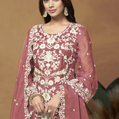 Peach Soft Organza Embroidered Salwar Suit