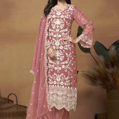 Peach Soft Organza Embroidered Salwar Suit
