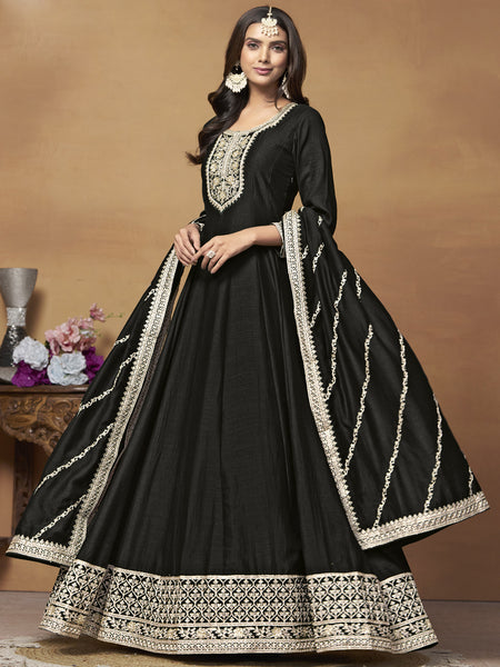 Black Art Silk Embroidered Anarkali Suit