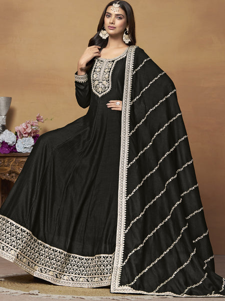 Black Art Silk Embroidered Anarkali Suit