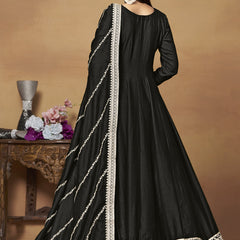 Black Art Silk Embroidered Anarkali Suit
