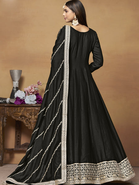 Black Art Silk Embroidered Anarkali Suit