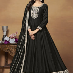 Black Art Silk Embroidered Anarkali Suit