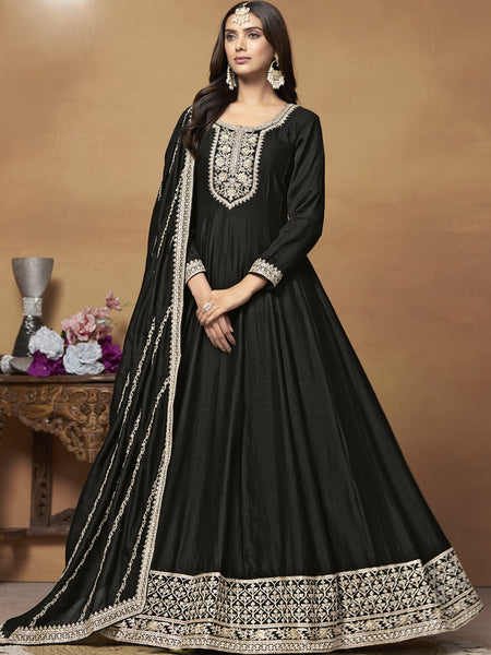 Black Art Silk Embroidered Anarkali Suit