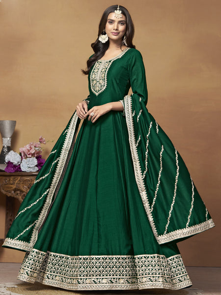 Green Art Silk Embroidered Anarkali Suit