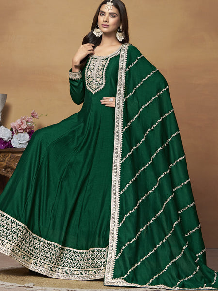 Green Art Silk Embroidered Anarkali Suit
