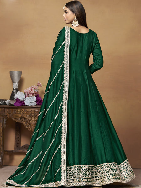 Green Art Silk Embroidered Anarkali Suit