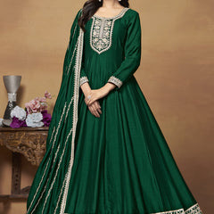 Green Art Silk Embroidered Anarkali Suit