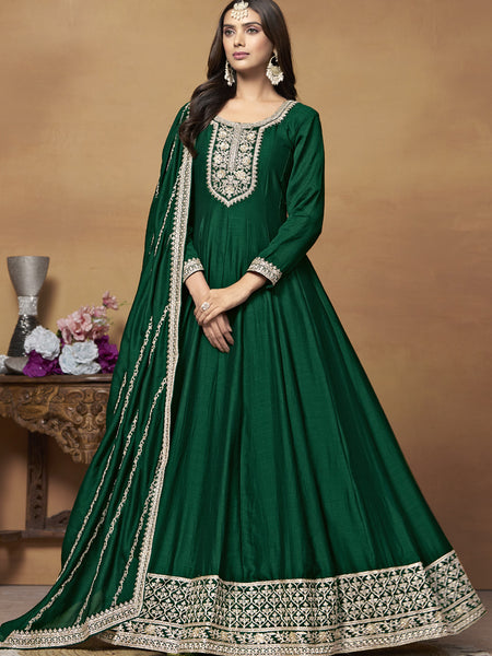 Green Art Silk Embroidered Anarkali Suit