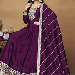 Wine Art Silk Embroidered Anarkali Suit