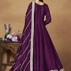 Wine Art Silk Embroidered Anarkali Suit