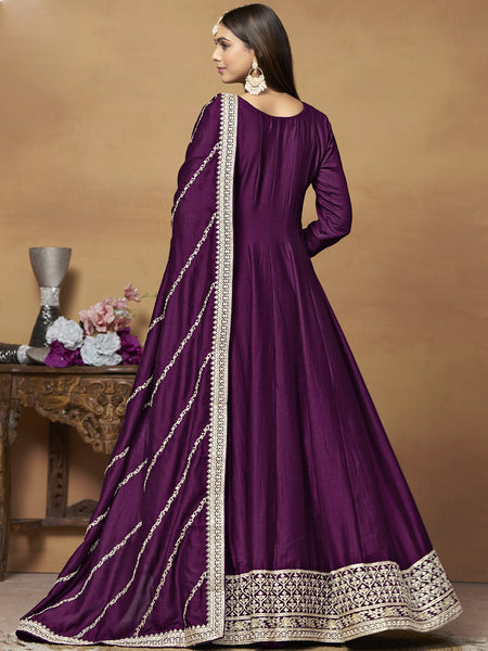 Wine Art Silk Embroidered Anarkali Suit