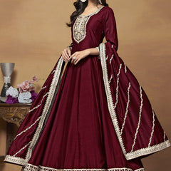 Maroon Art Silk Embroidered Anarkali Suit