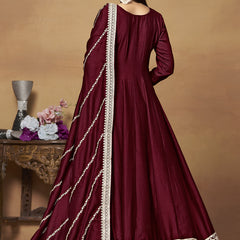 Maroon Art Silk Embroidered Anarkali Suit