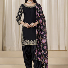 Black Roman Silk Embroidered Salwar Suit For Festival
