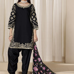 Black Roman Silk Embroidered Salwar Suit For Festival